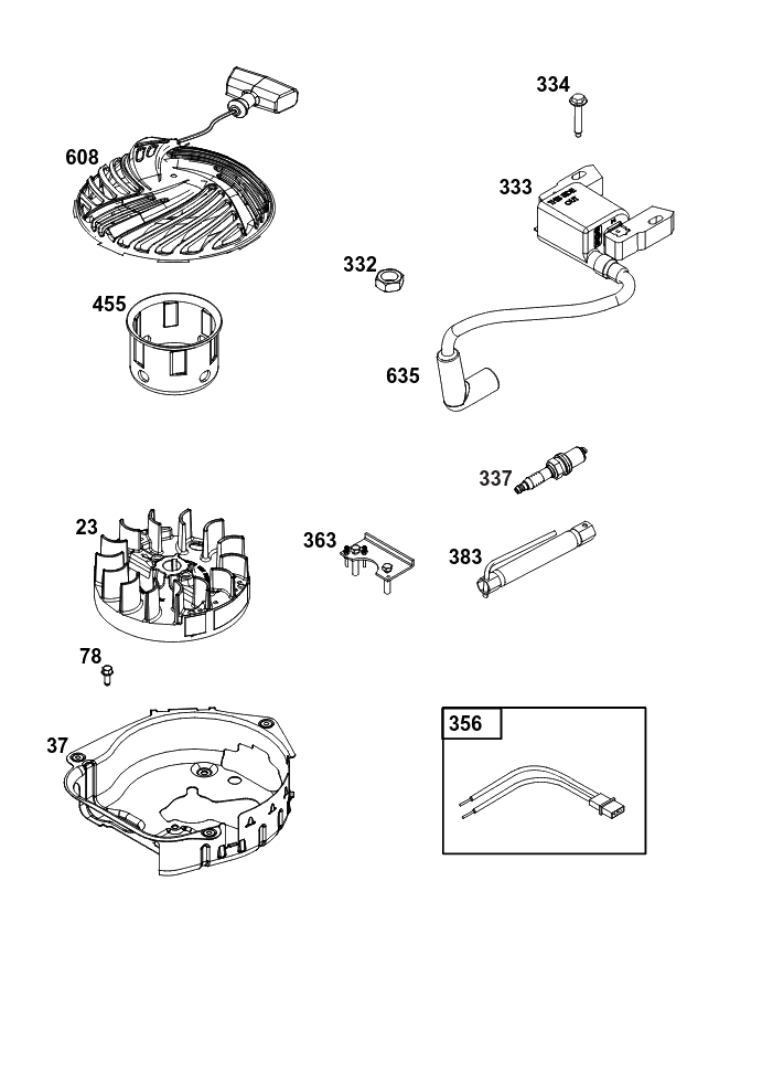 Flywheel, Ignition, And Starter Group Diagram and Parts List for 09P902-0017-H5 020000 - 09Z999 Briggs and Stratton Engine